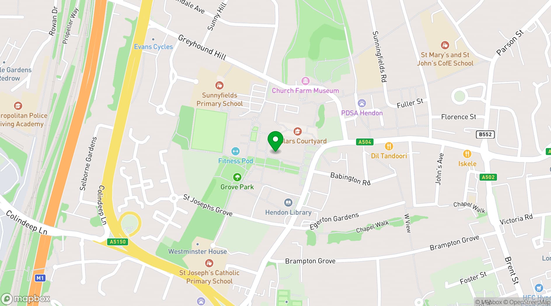 Map showing Middlesex University London (Hendon Campus)