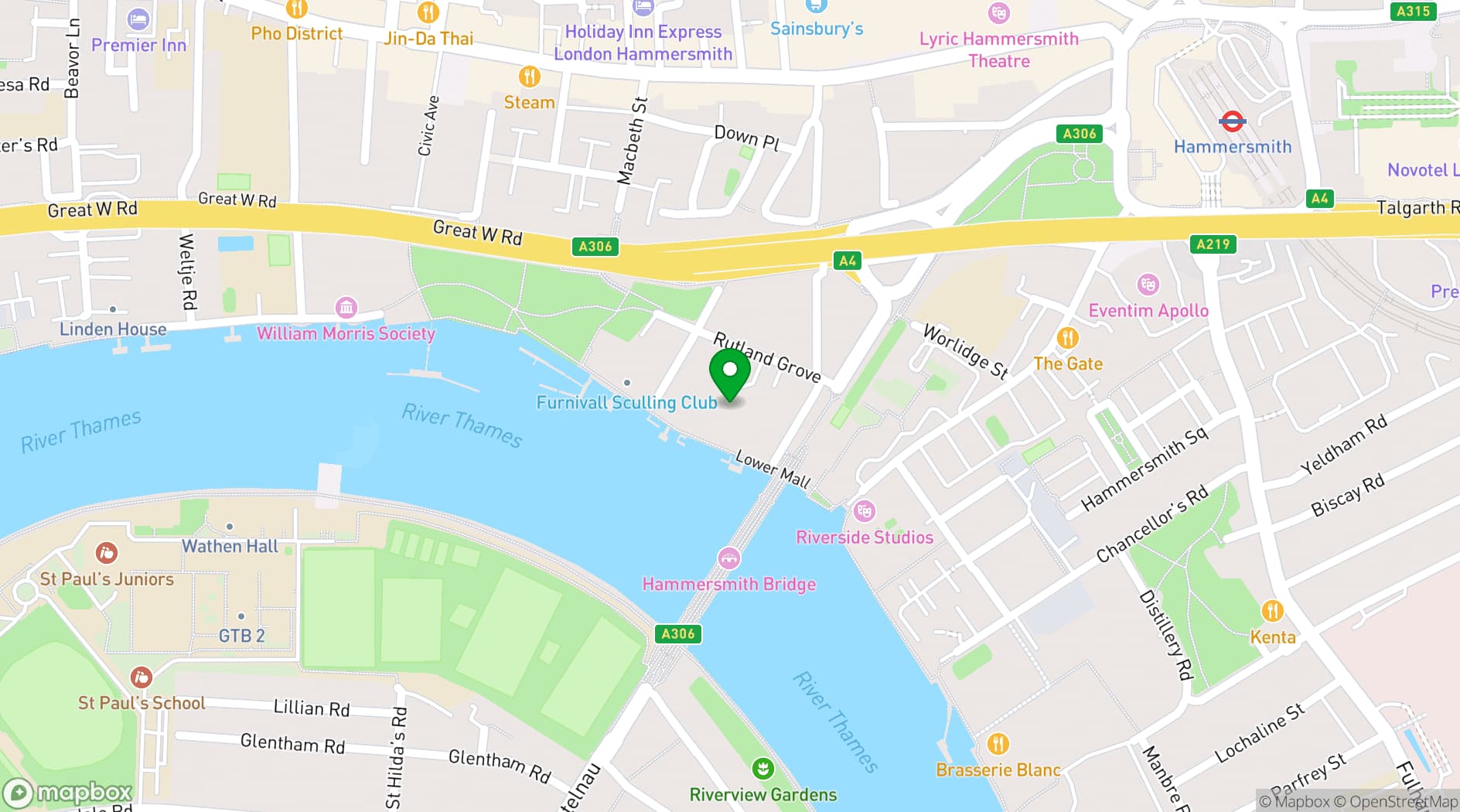 Map showing The Hammersmith Club