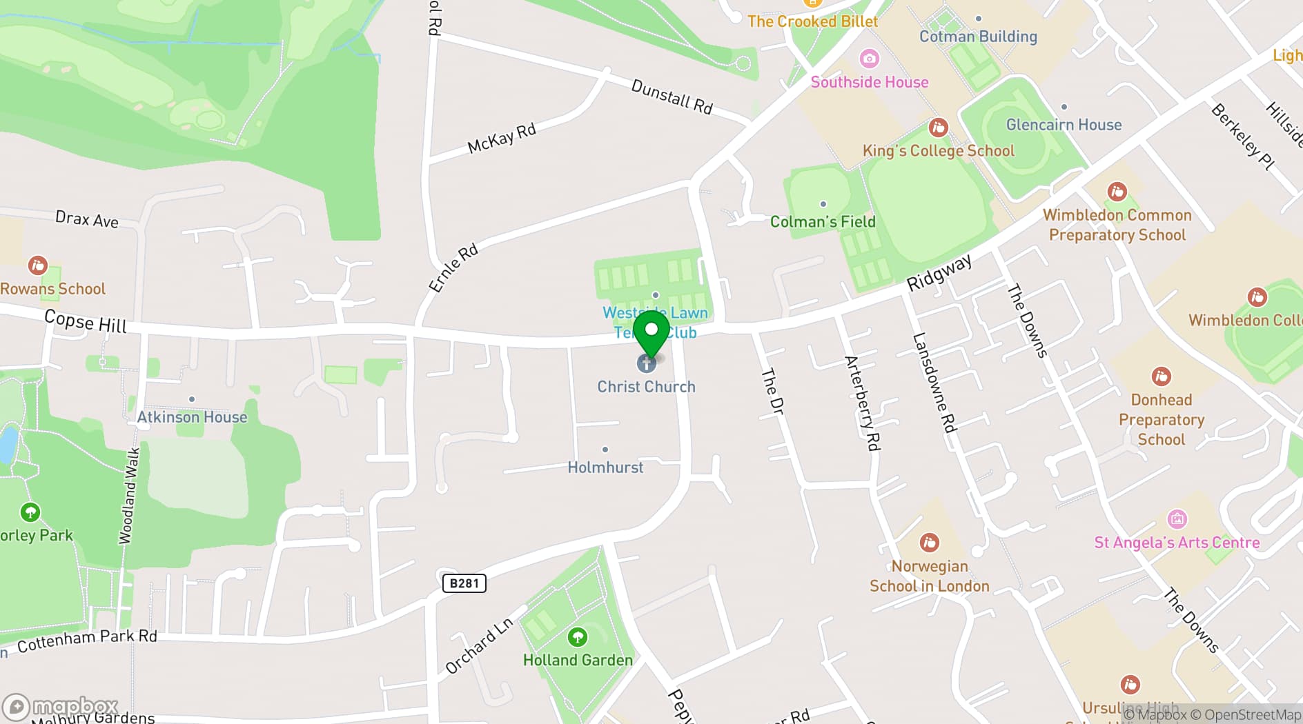 Map showing Christ Church Hall