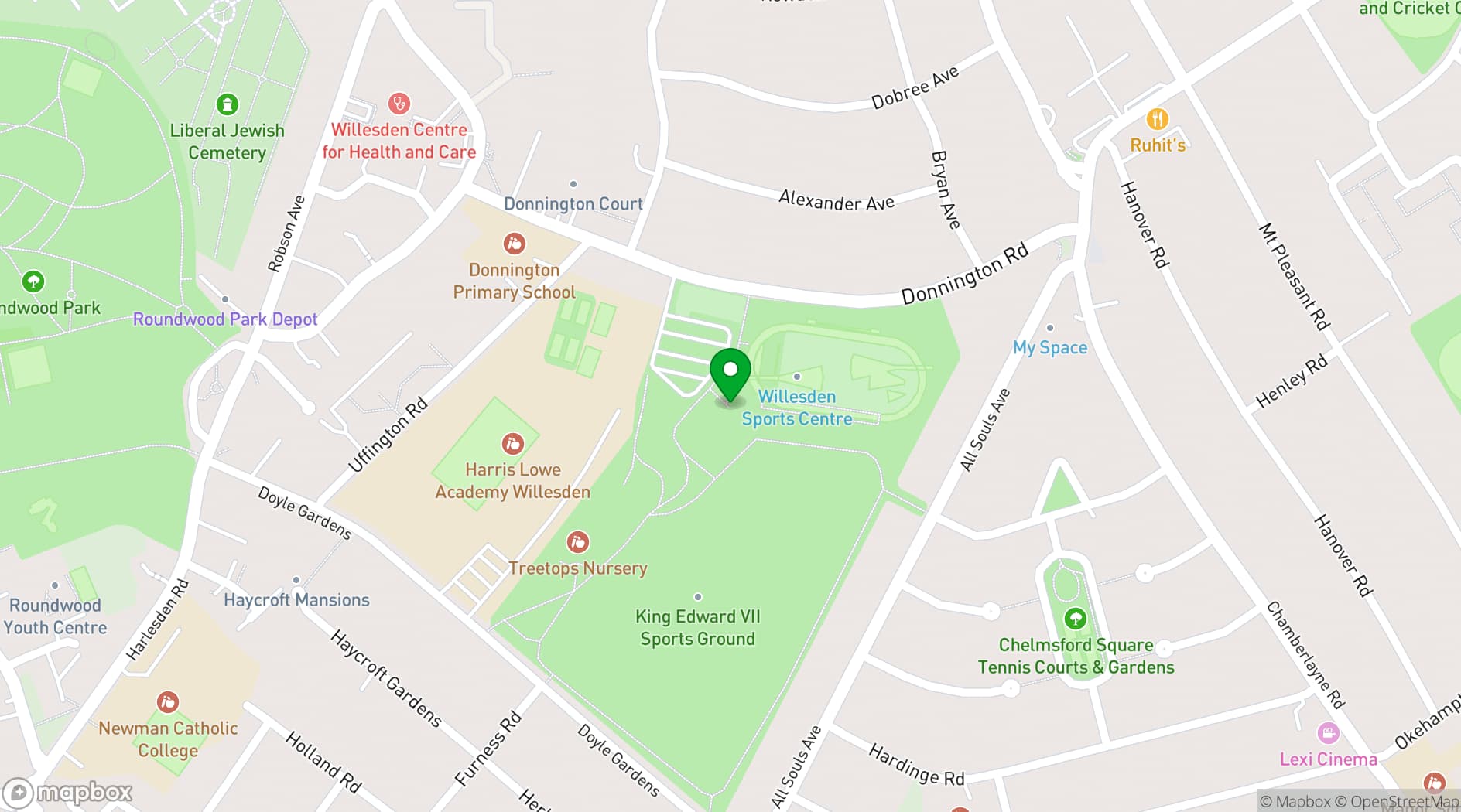 Map showing Willesden Sports Centre