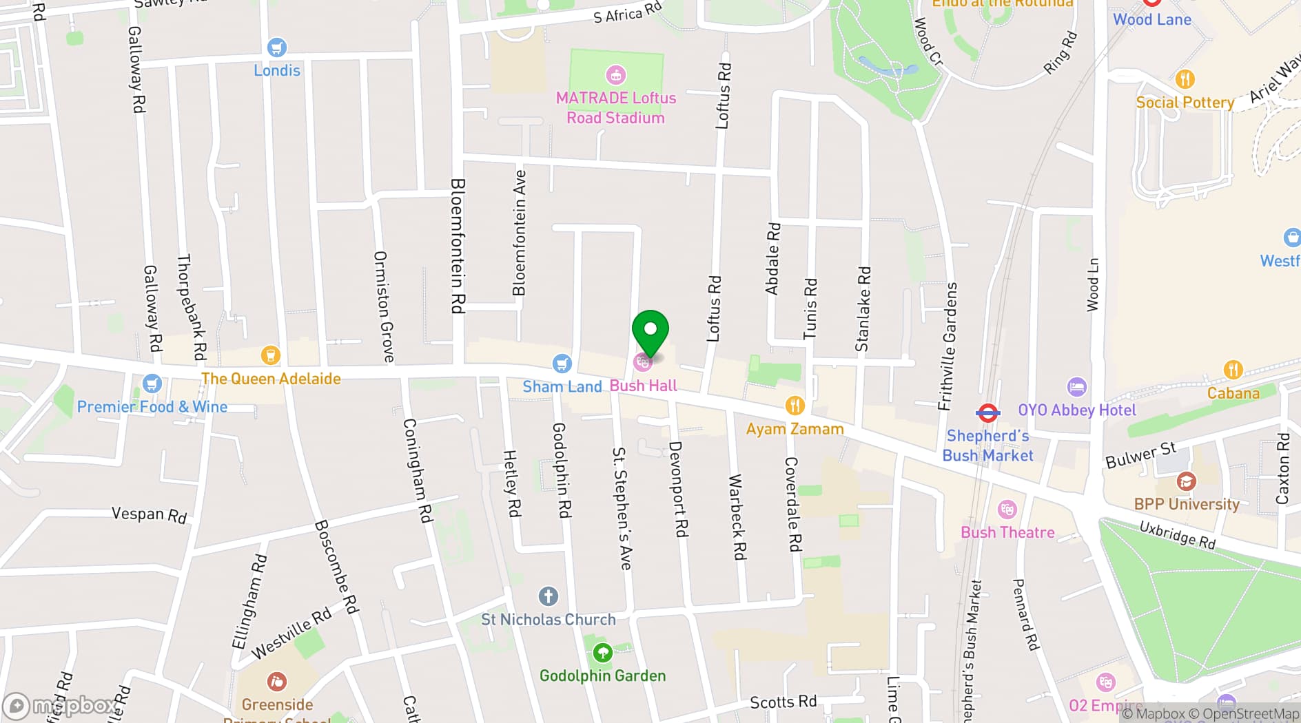 Map showing Bush Hall