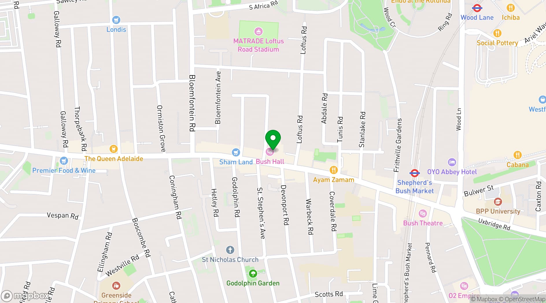 Map showing Bush Hall 