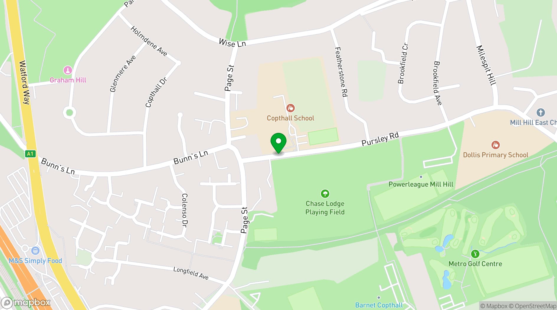 Map showing Copthall School