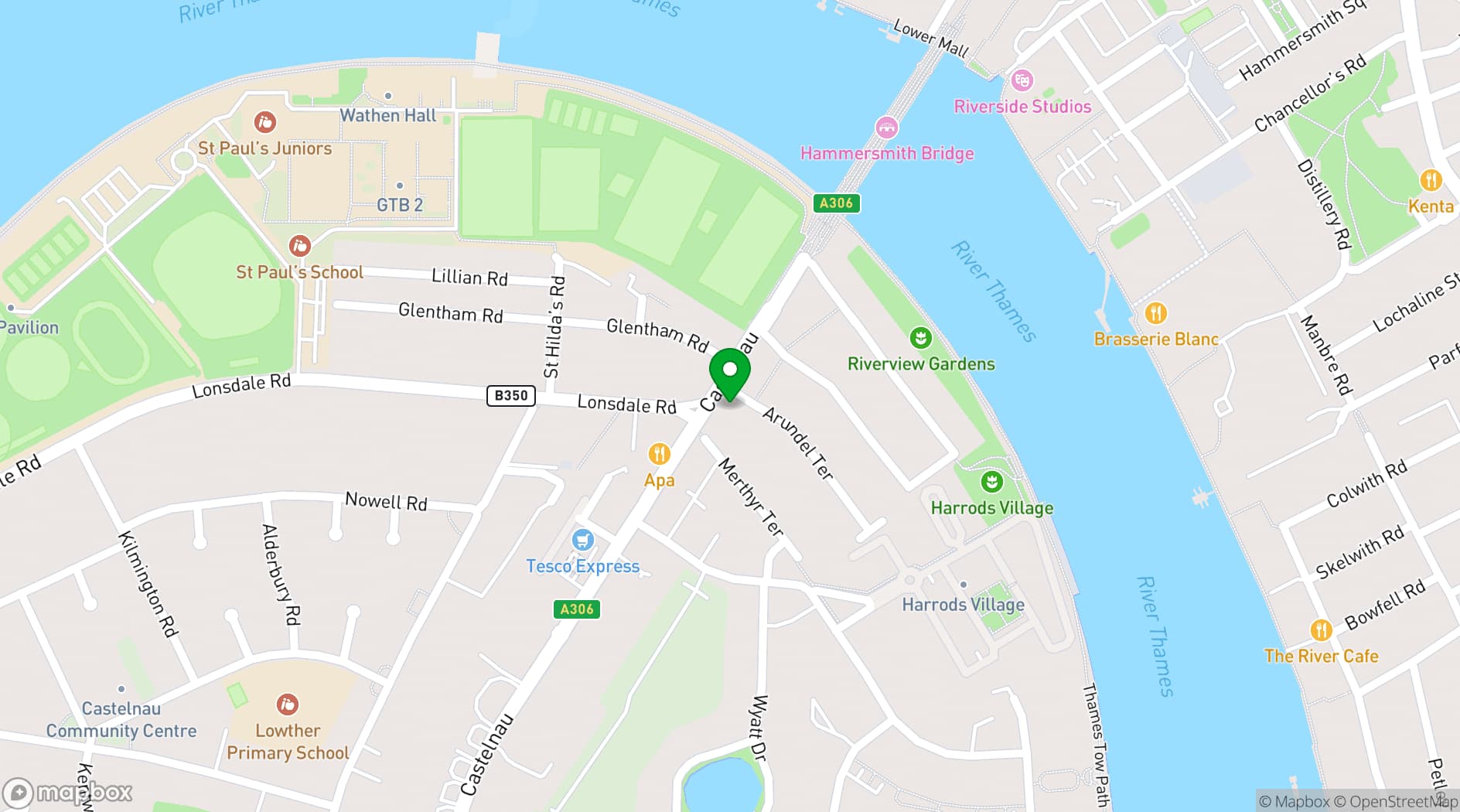 Map showing The Bridge in Barnes