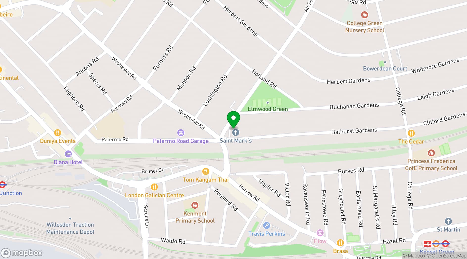 Map showing St Mark's Kensal Rise
