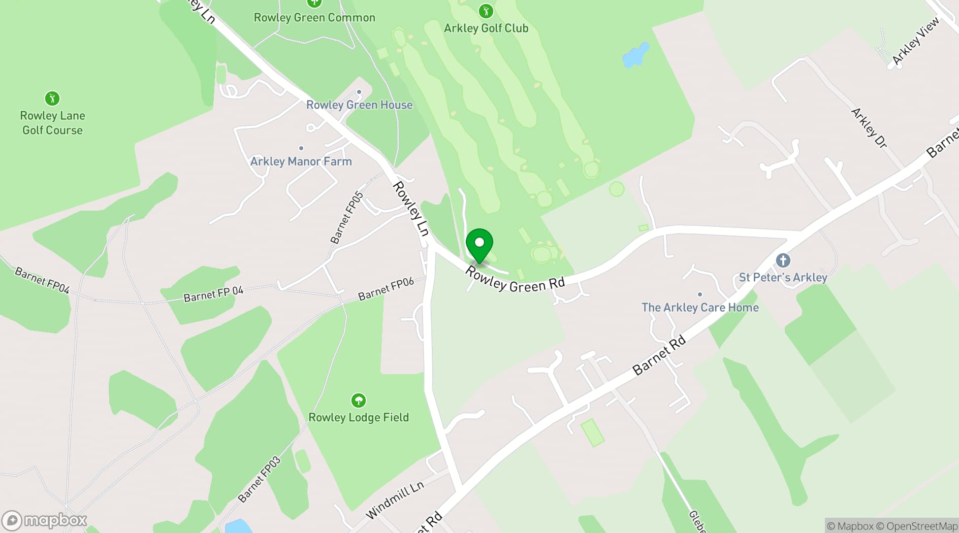 Map showing Arkley Golf Club