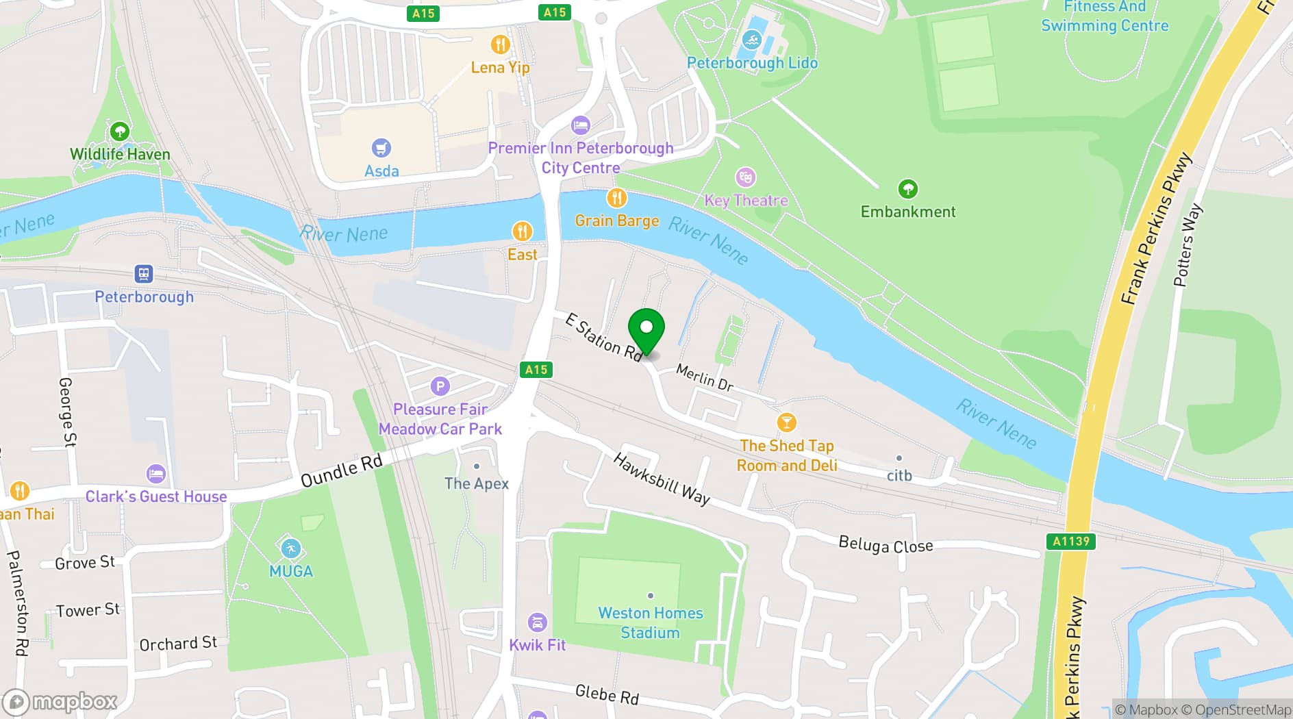 Map showing Hilton Garden Inn Peterborough City Centre