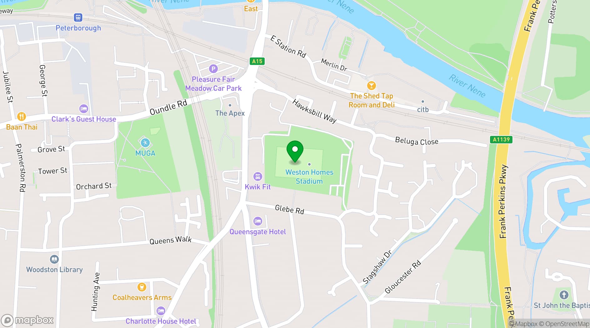 Map showing Peterborough United Football Club
