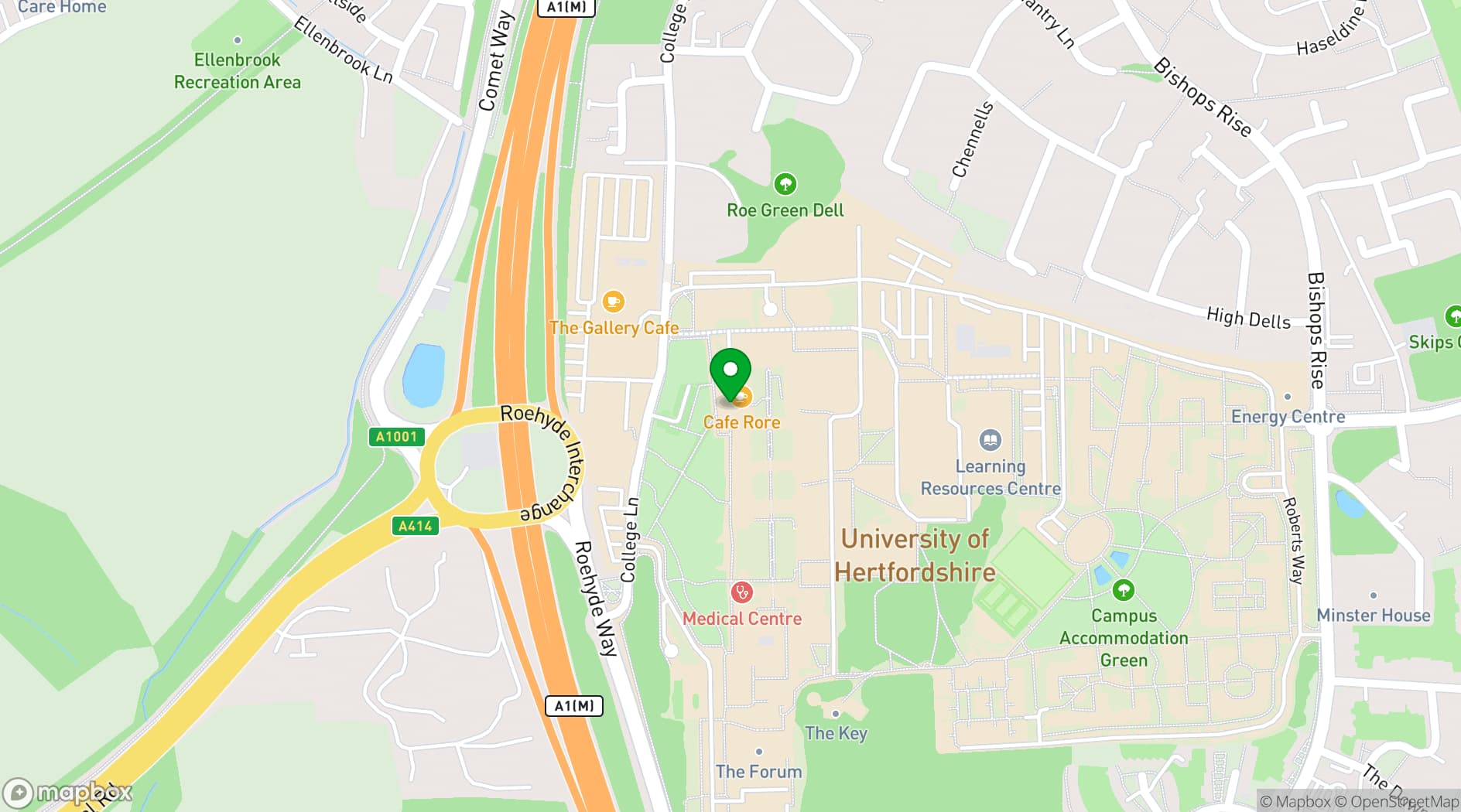 Map showing University of Hertfordshire