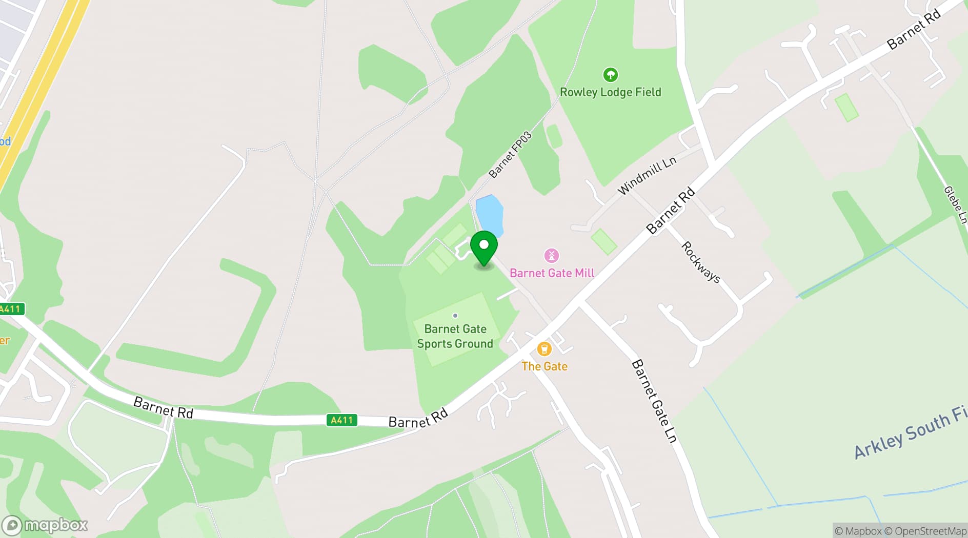 Map showing Arkley Village Hall
