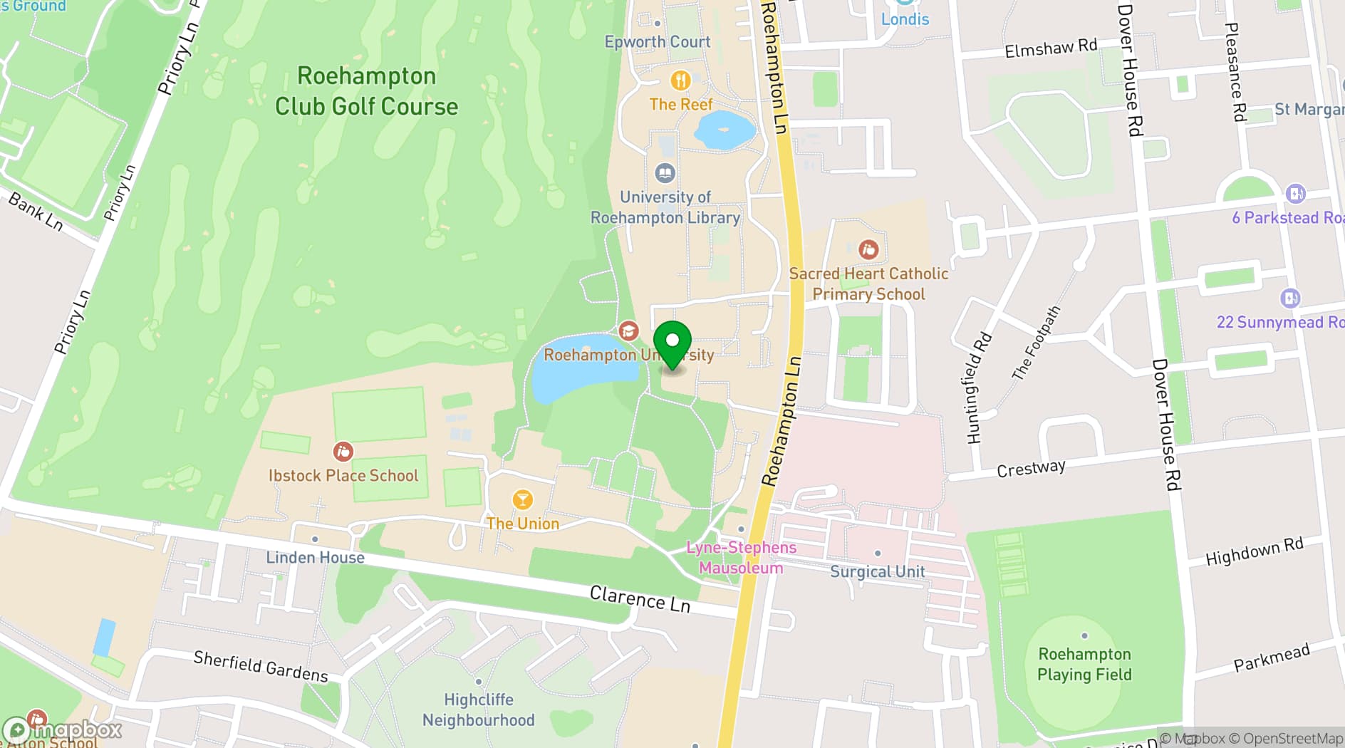 Map showing University of Roehampton