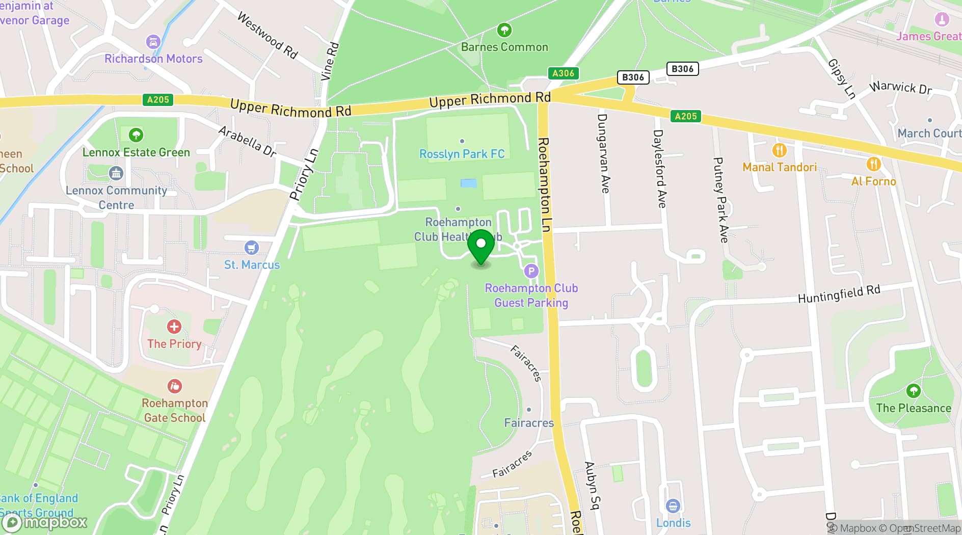 Map showing Roehampton Club