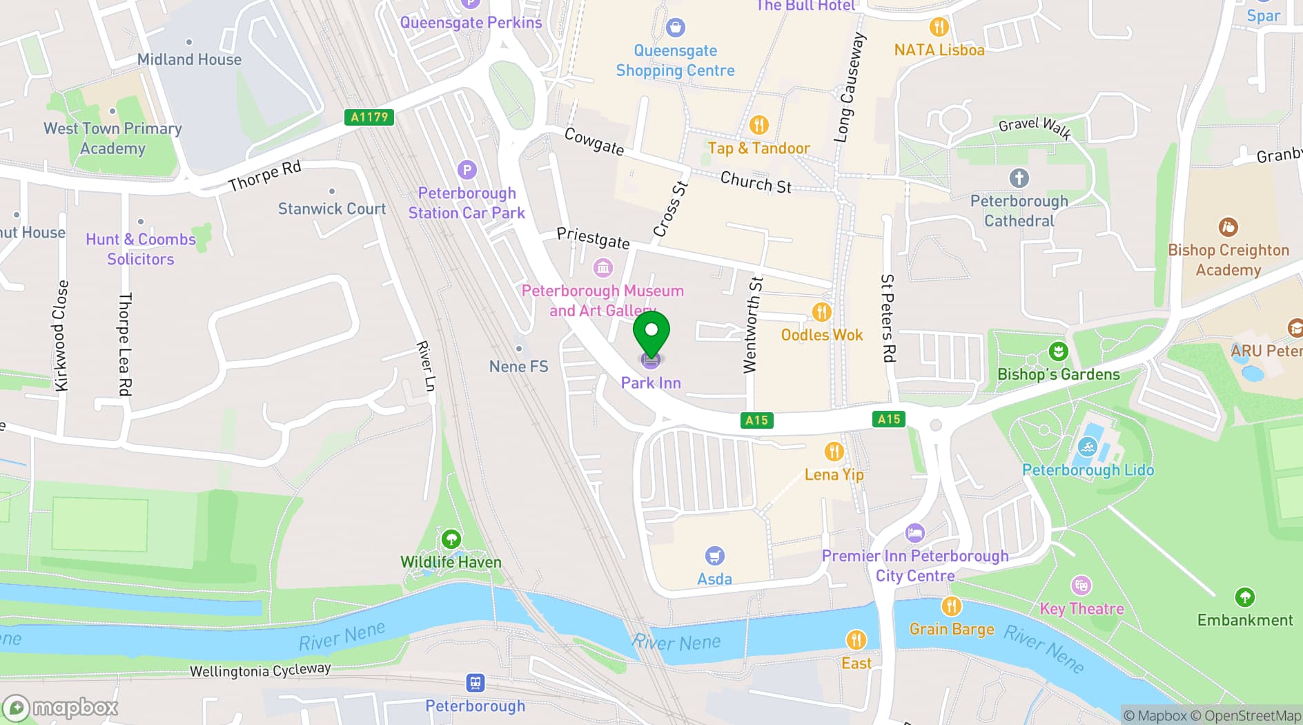 Map showing Park Inn by Radisson Peterborough