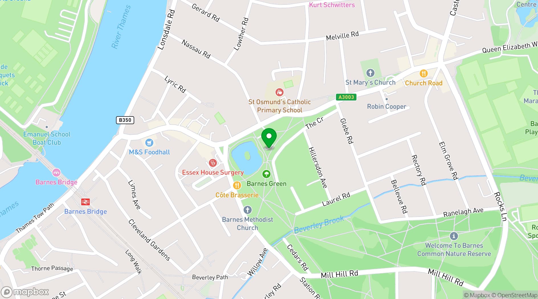 Map showing Barnes Green Centre