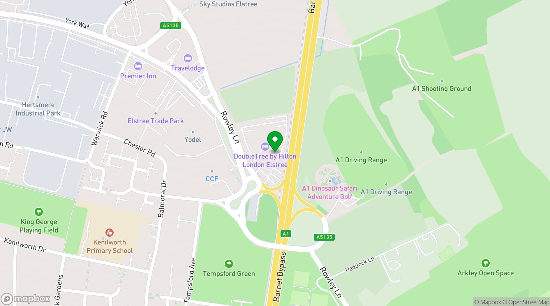 Map showing DoubleTree by Hilton London Elstree