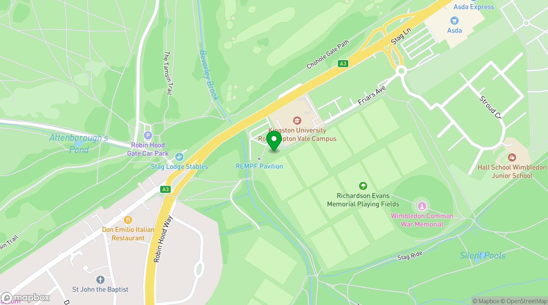 Map showing Richardson Evans Memorial Playing Fields