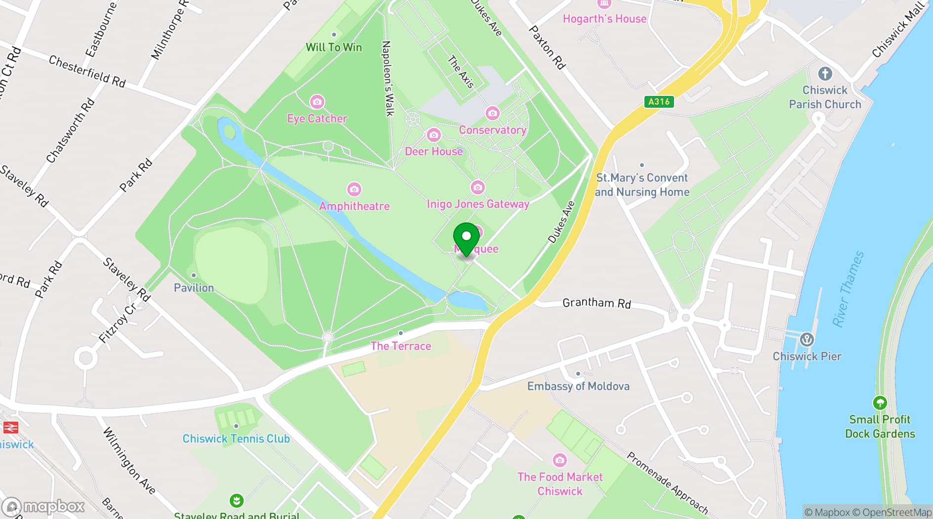 Map showing Chiswick House and Gardens