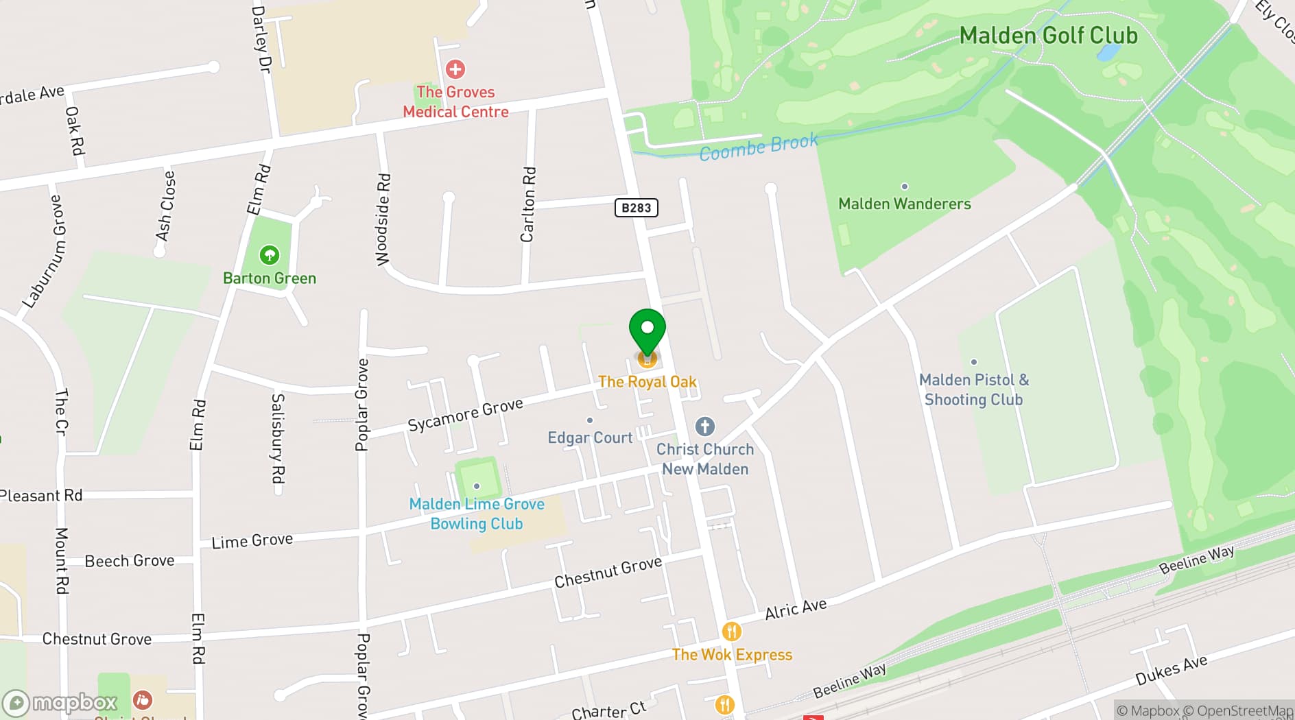 Map showing The Royal Oak Malden