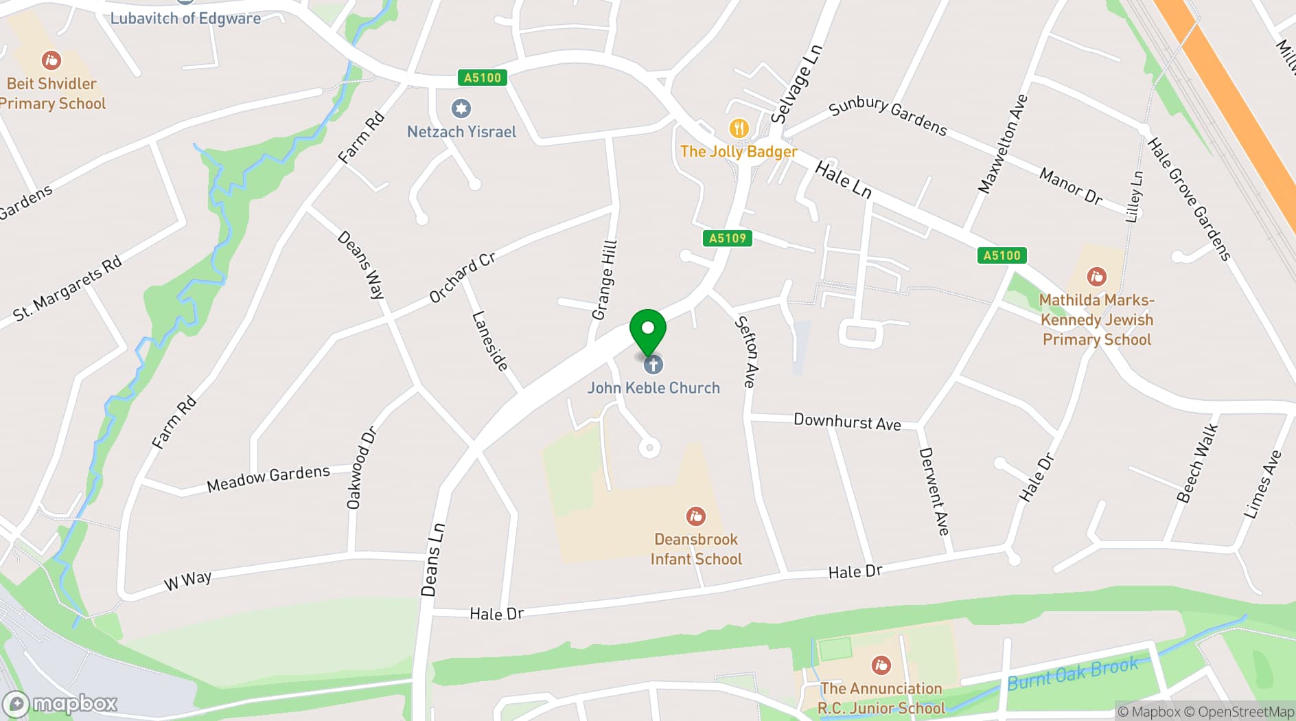 Map showing John Keble Church