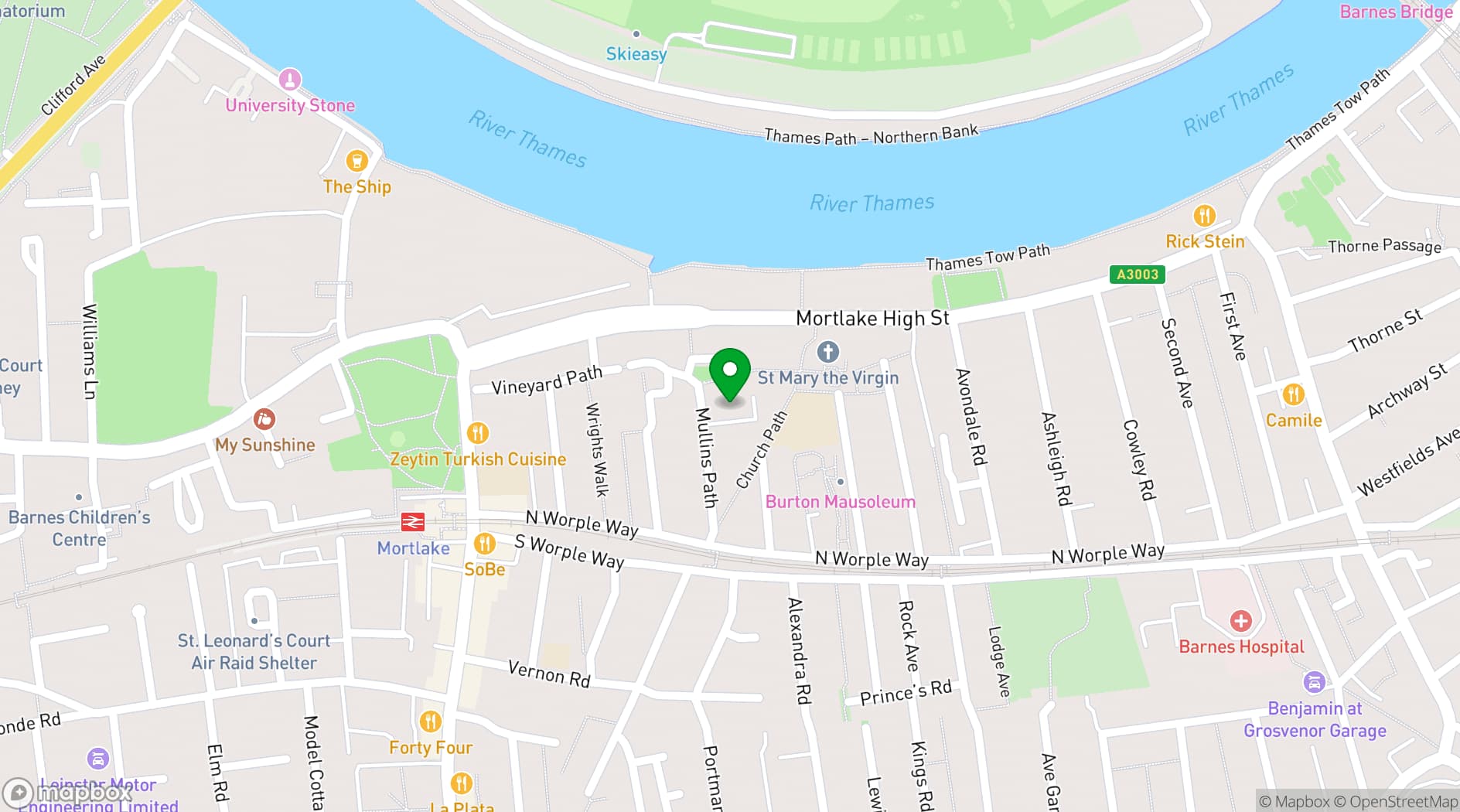 Map showing Mortlake Hall
