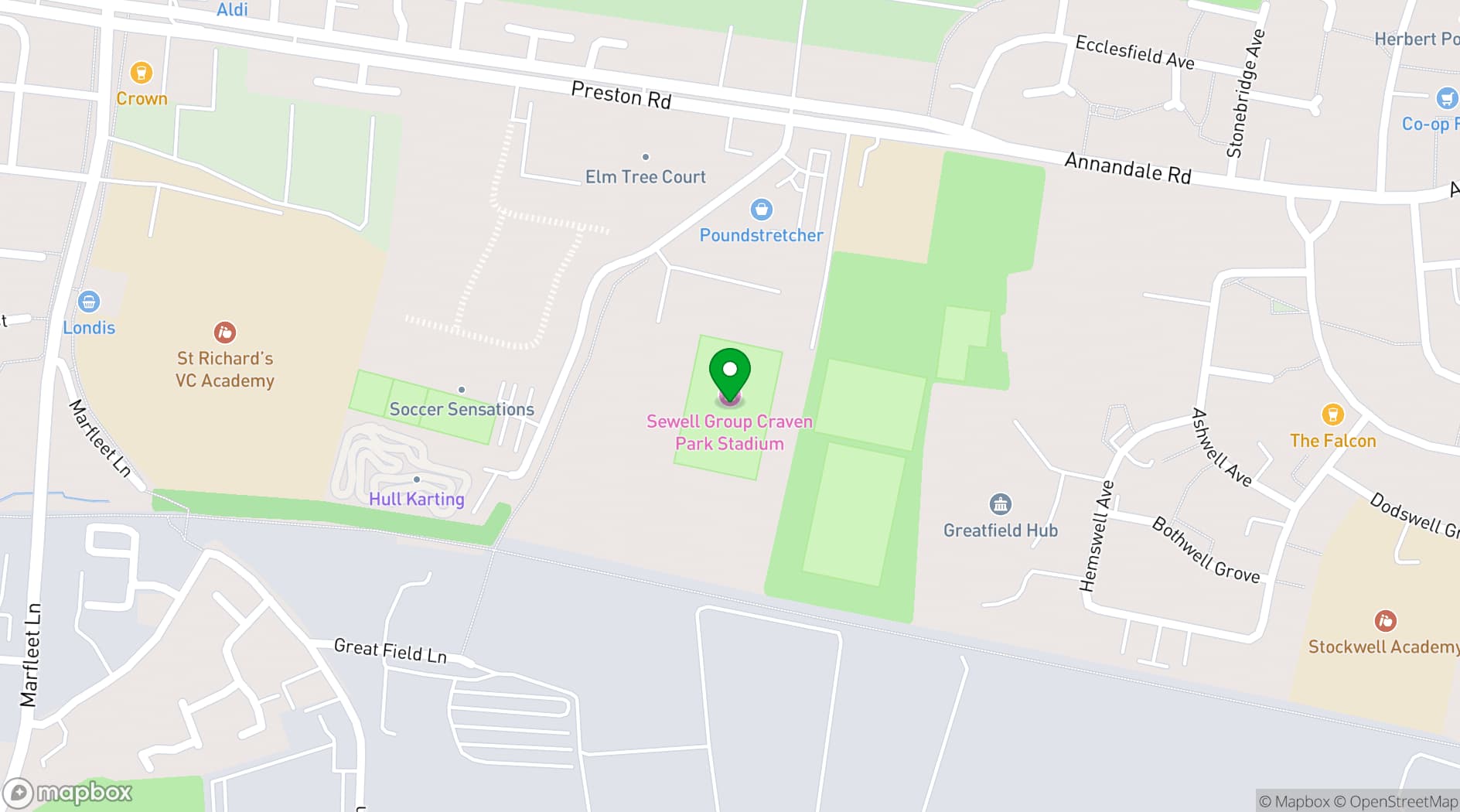 Map showing Hull College Craven Park