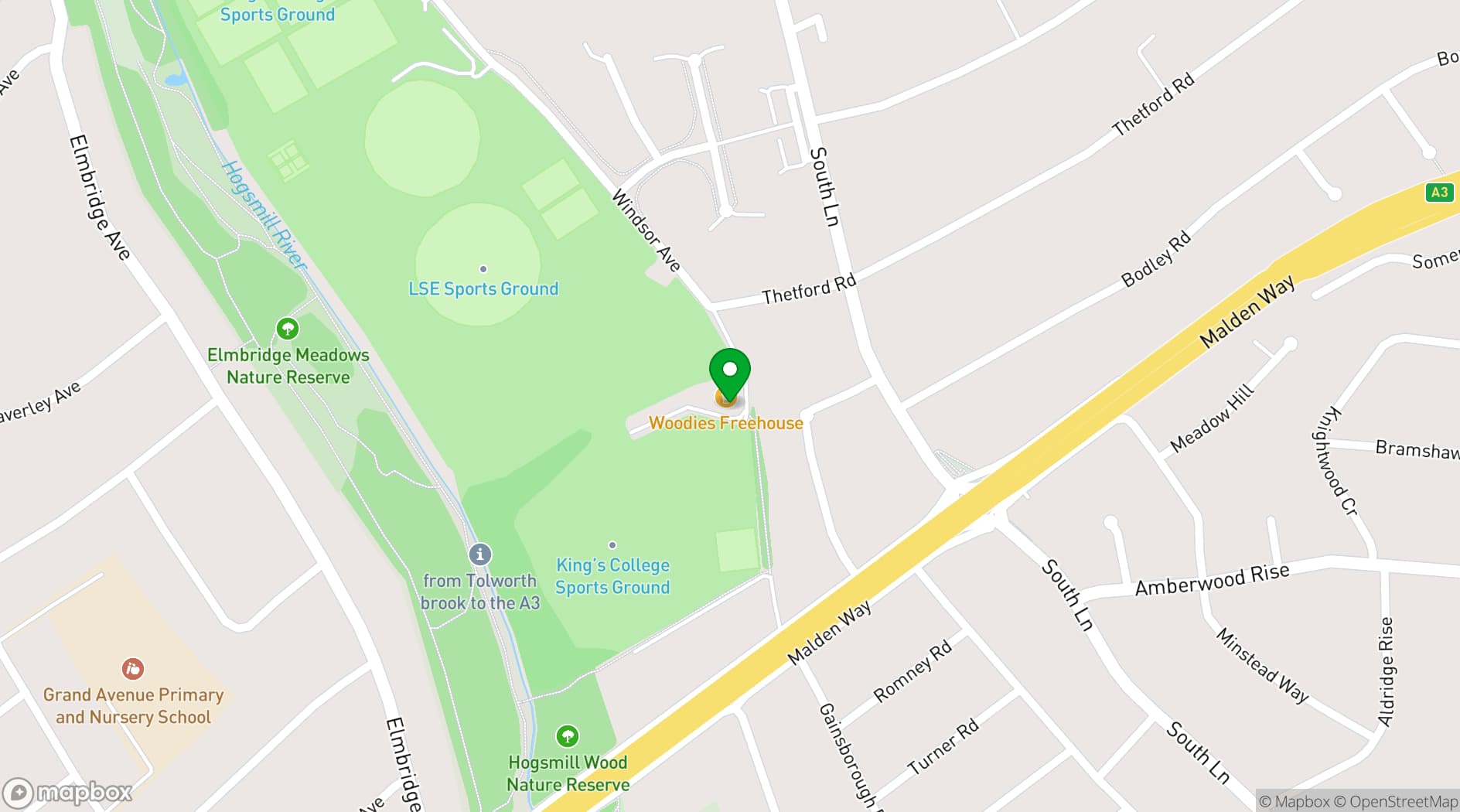 Map showing Woodies Freehouse