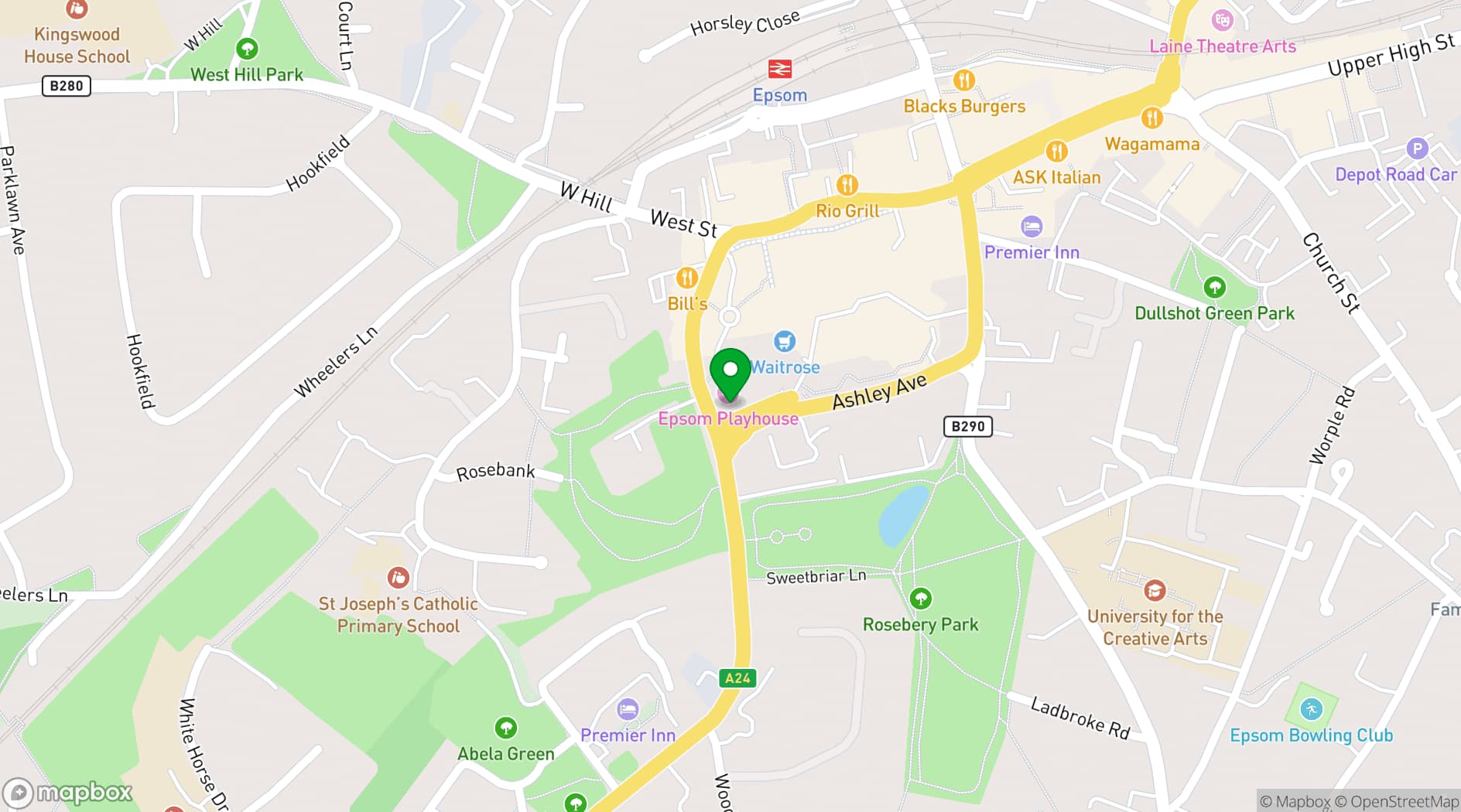 Map showing Epsom Playhouse