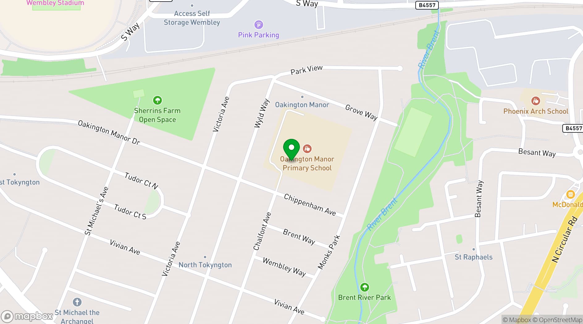 Map showing Oakington Manor Halls