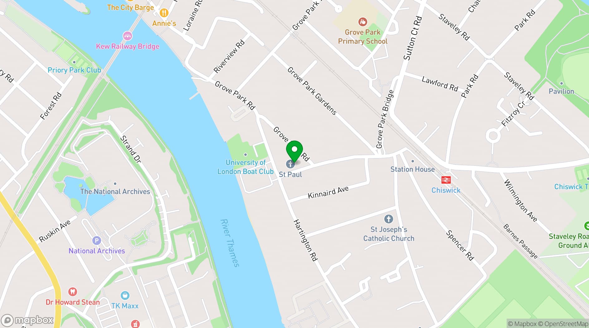 Map showing St Paul's Church