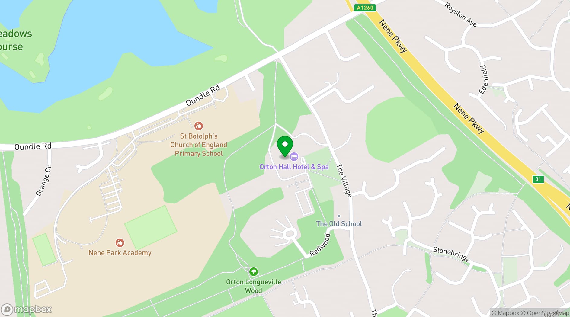 Map showing Orton Hall Hotel & Spa
