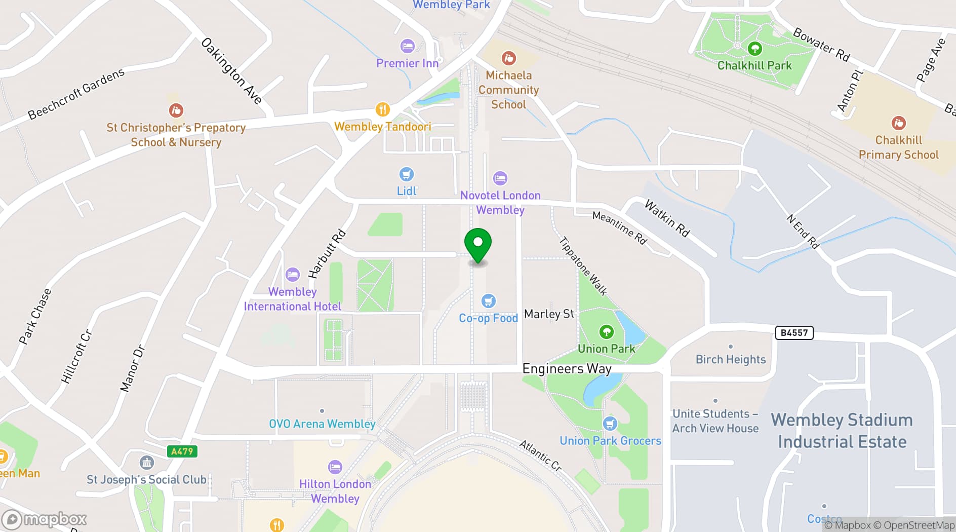 Map showing Boxpark Wembley