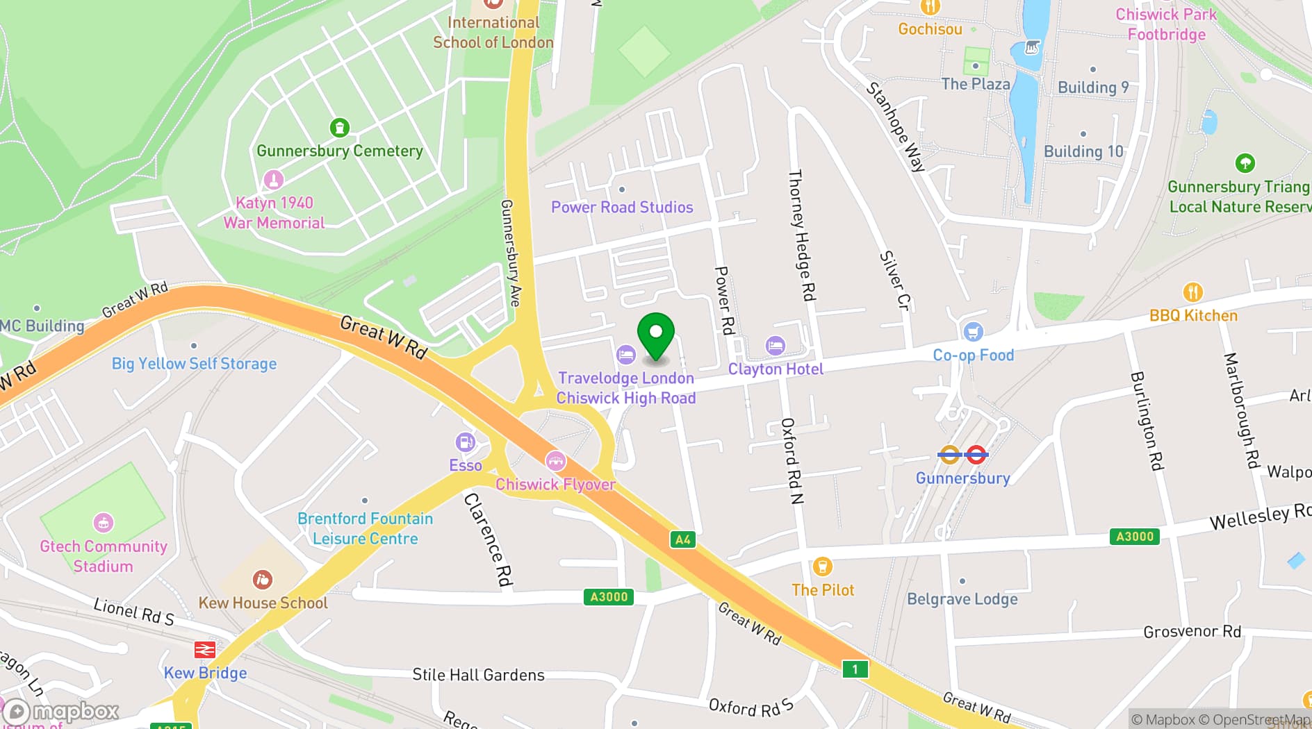 Map showing Clayton Hotel Chiswick