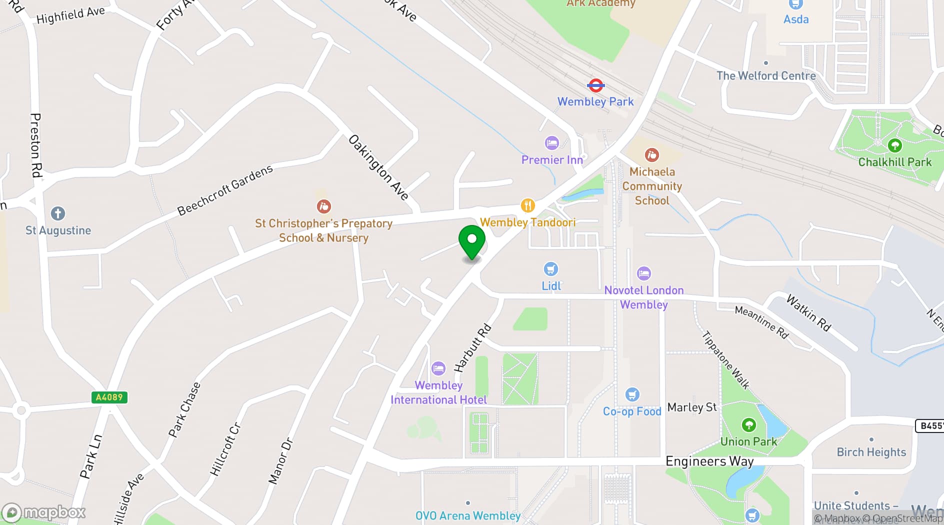 Map showing Blue Check Wembley