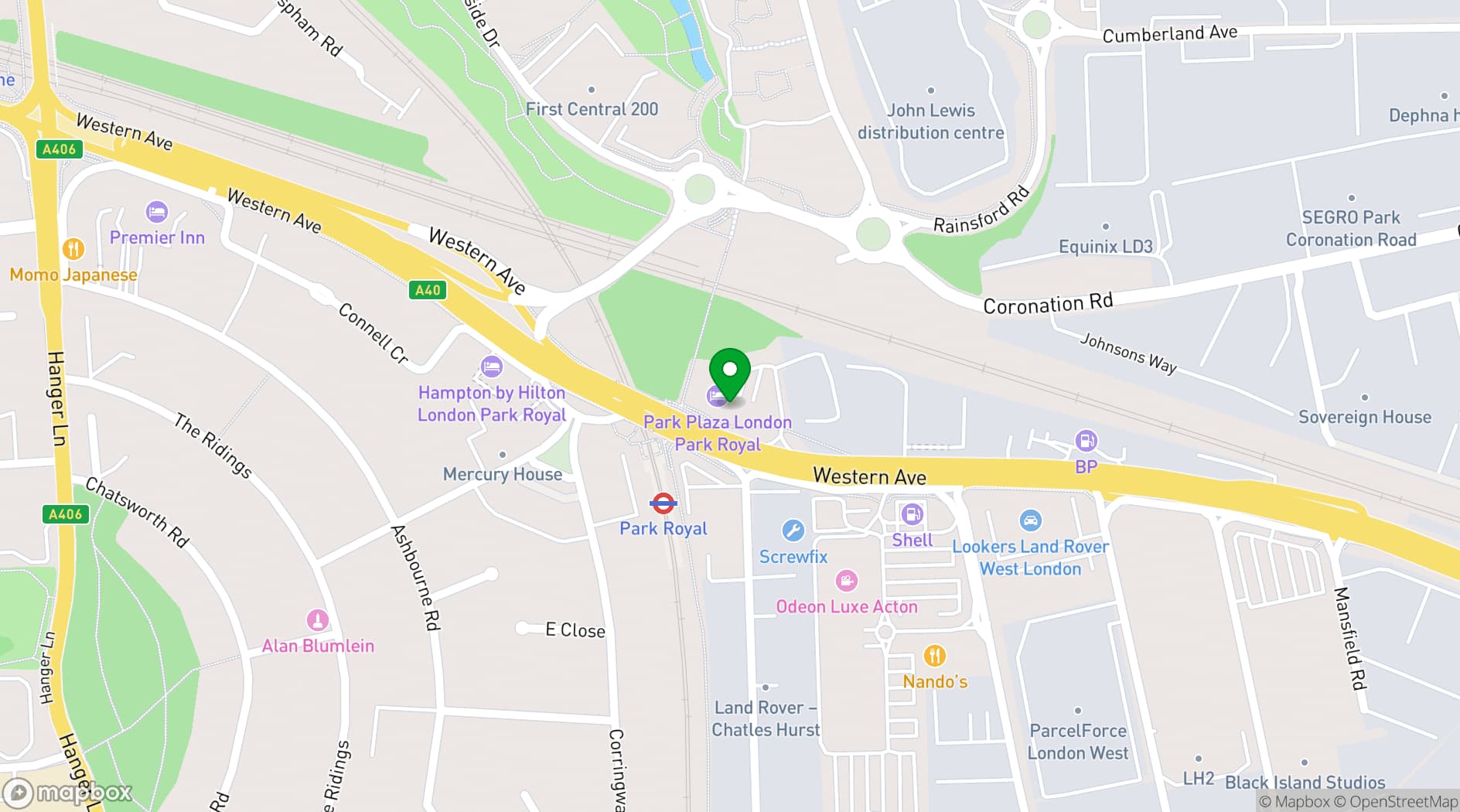 Map showing Park Plaza London Park Royal