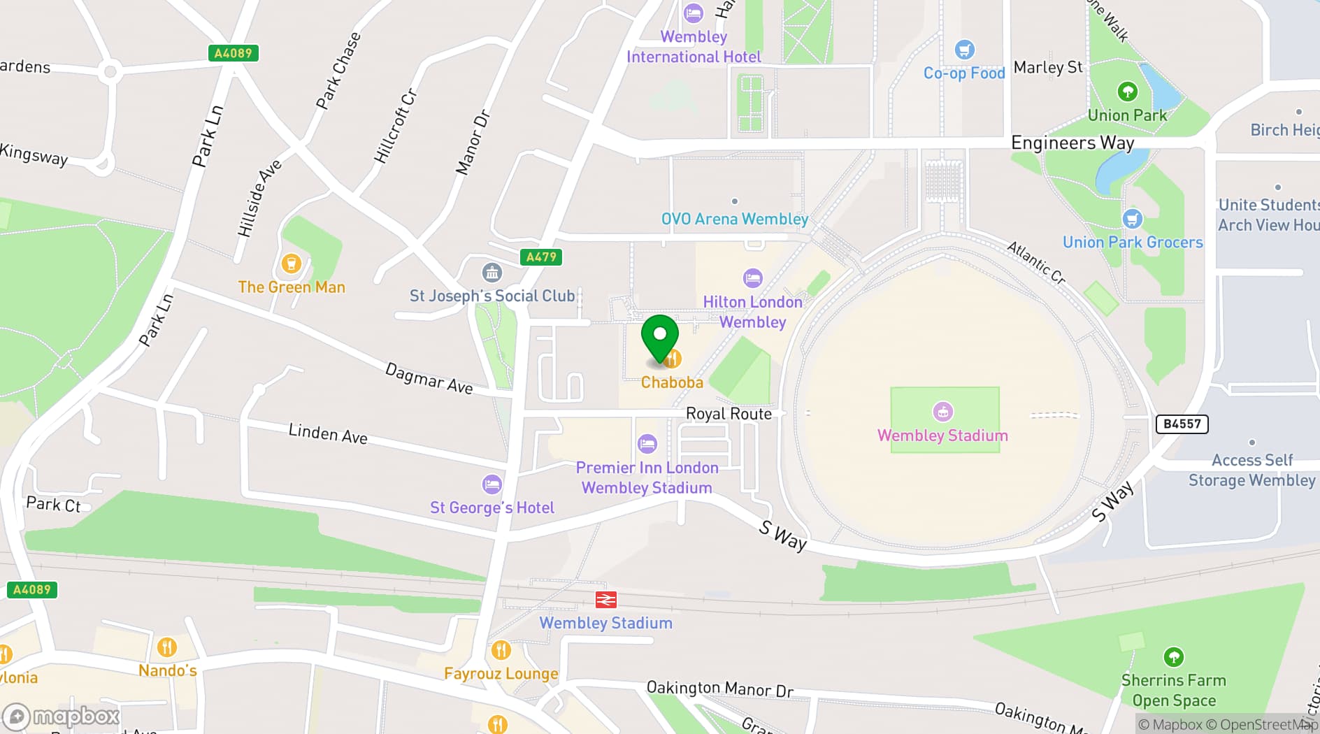 Map showing Las Iguanas London - Wembley