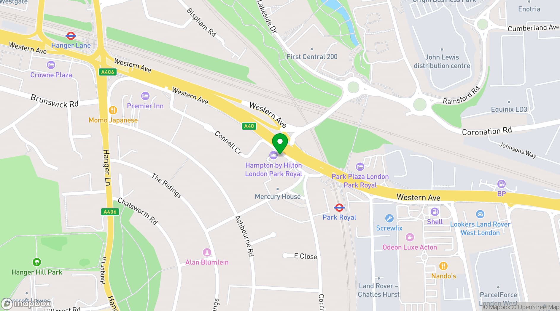 Map showing Hampton by Hilton London Park Royal