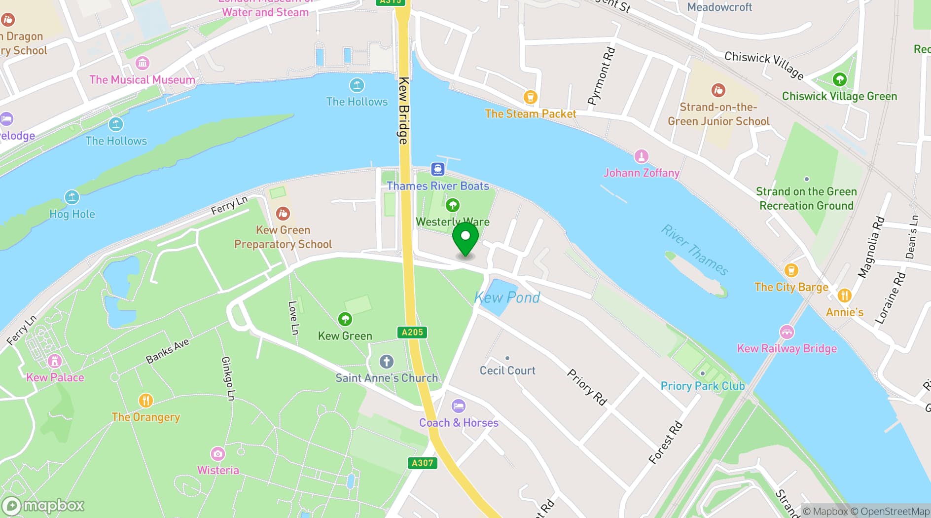 Map showing The Greyhound Kew