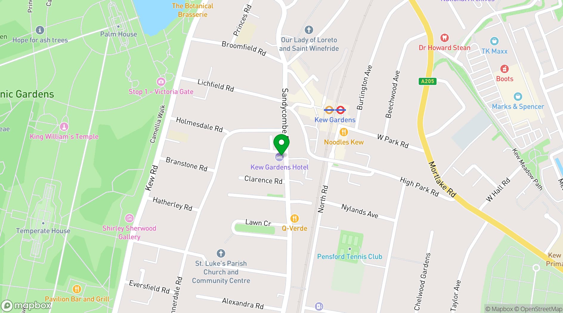Map showing Kew Gardens Hotel