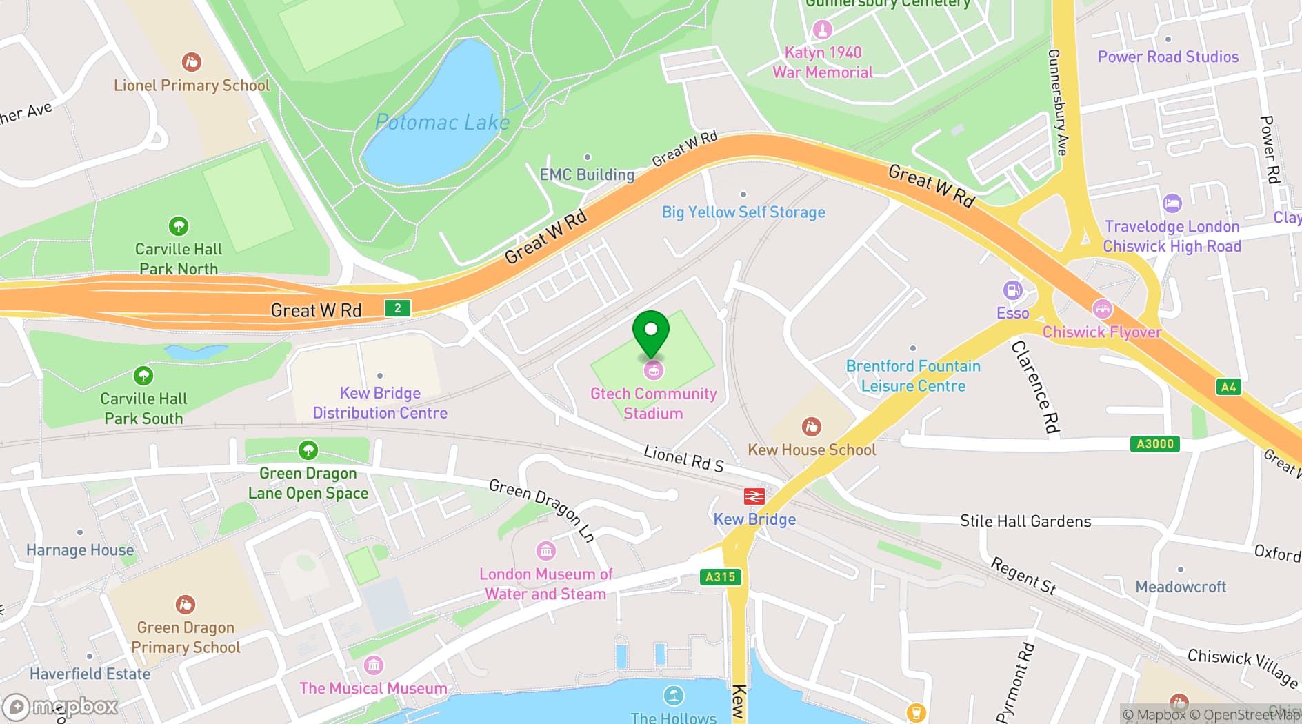 Map showing Gtech Community Stadium