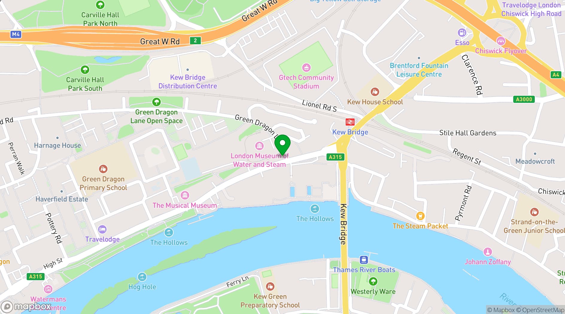 Map showing London Museum of Water & Steam 