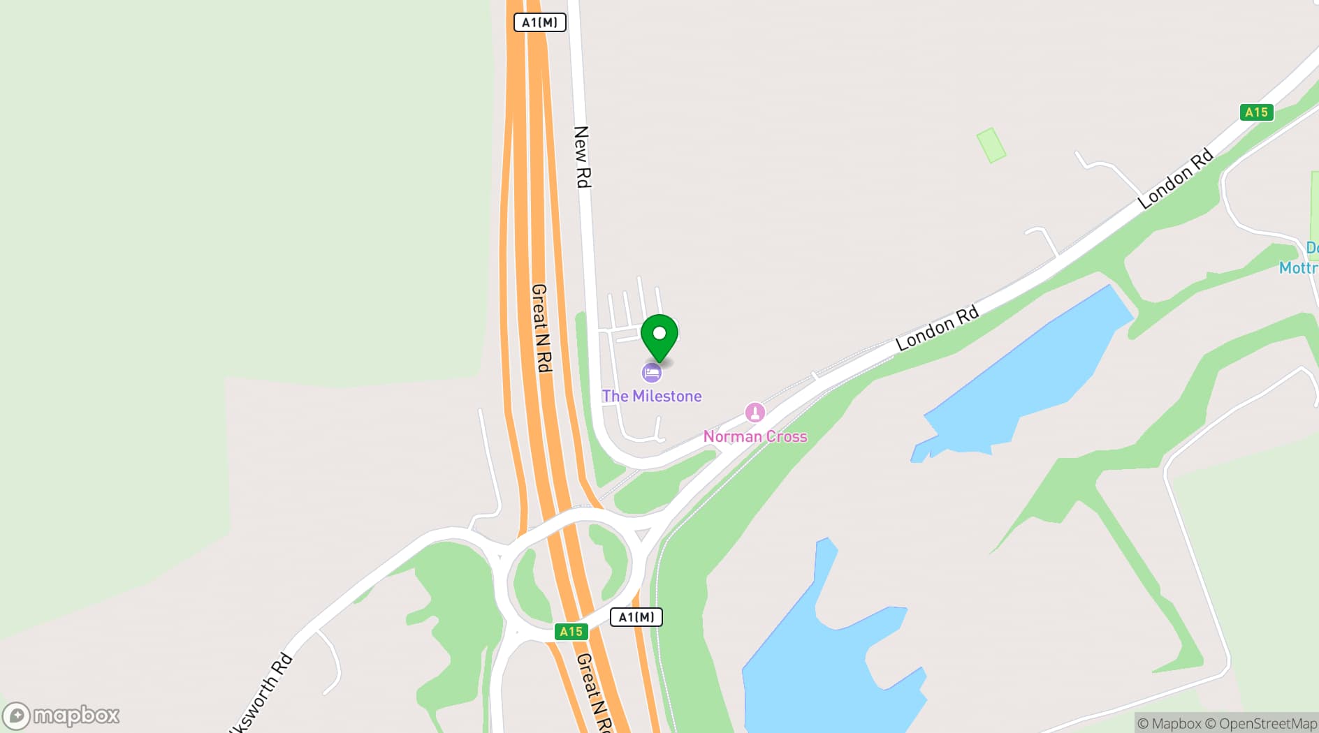 Map showing The Milestone Hotel, Peterborough