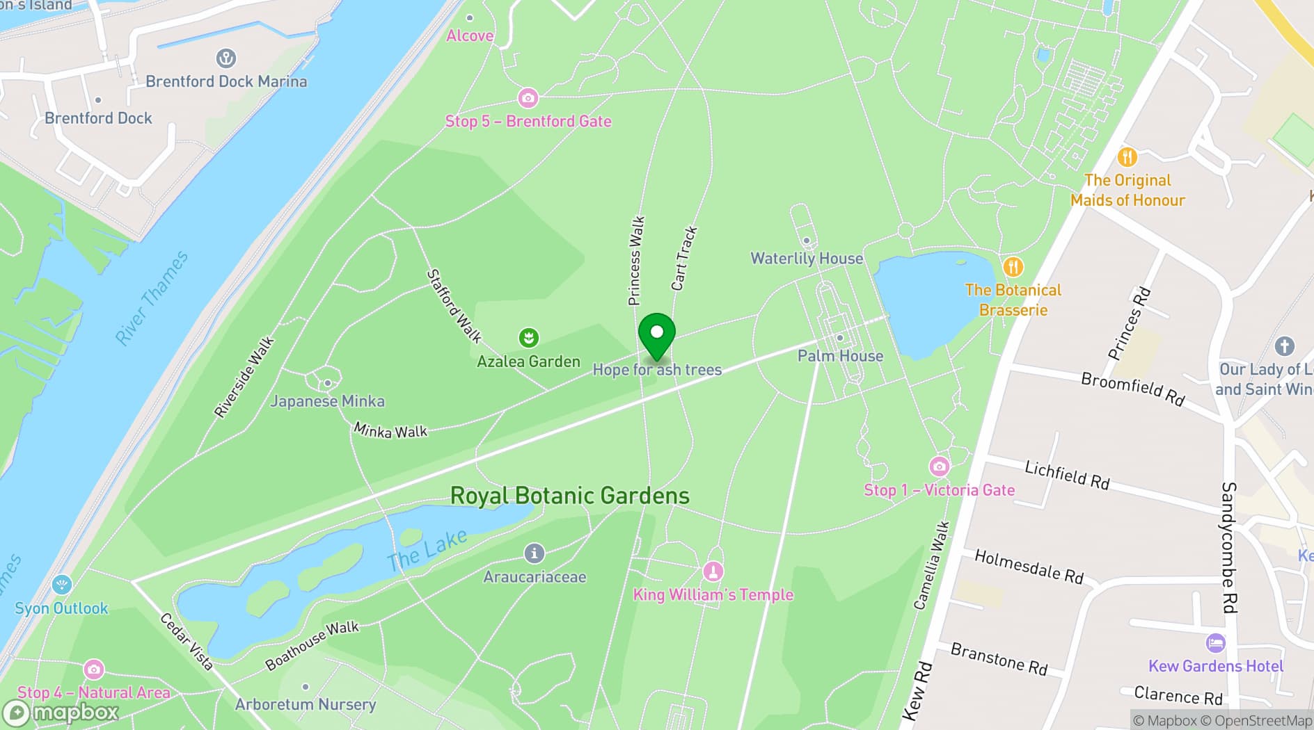 Map showing Royal Botanic Gardens, Kew