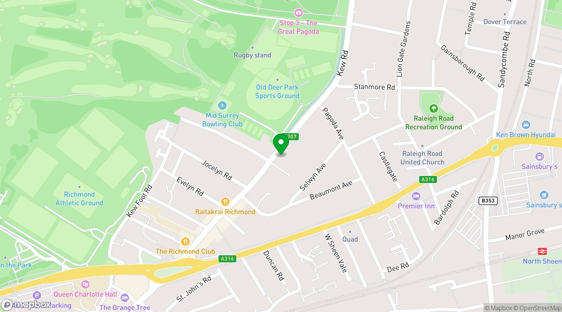 Map showing Old Deer Park Sports Ground