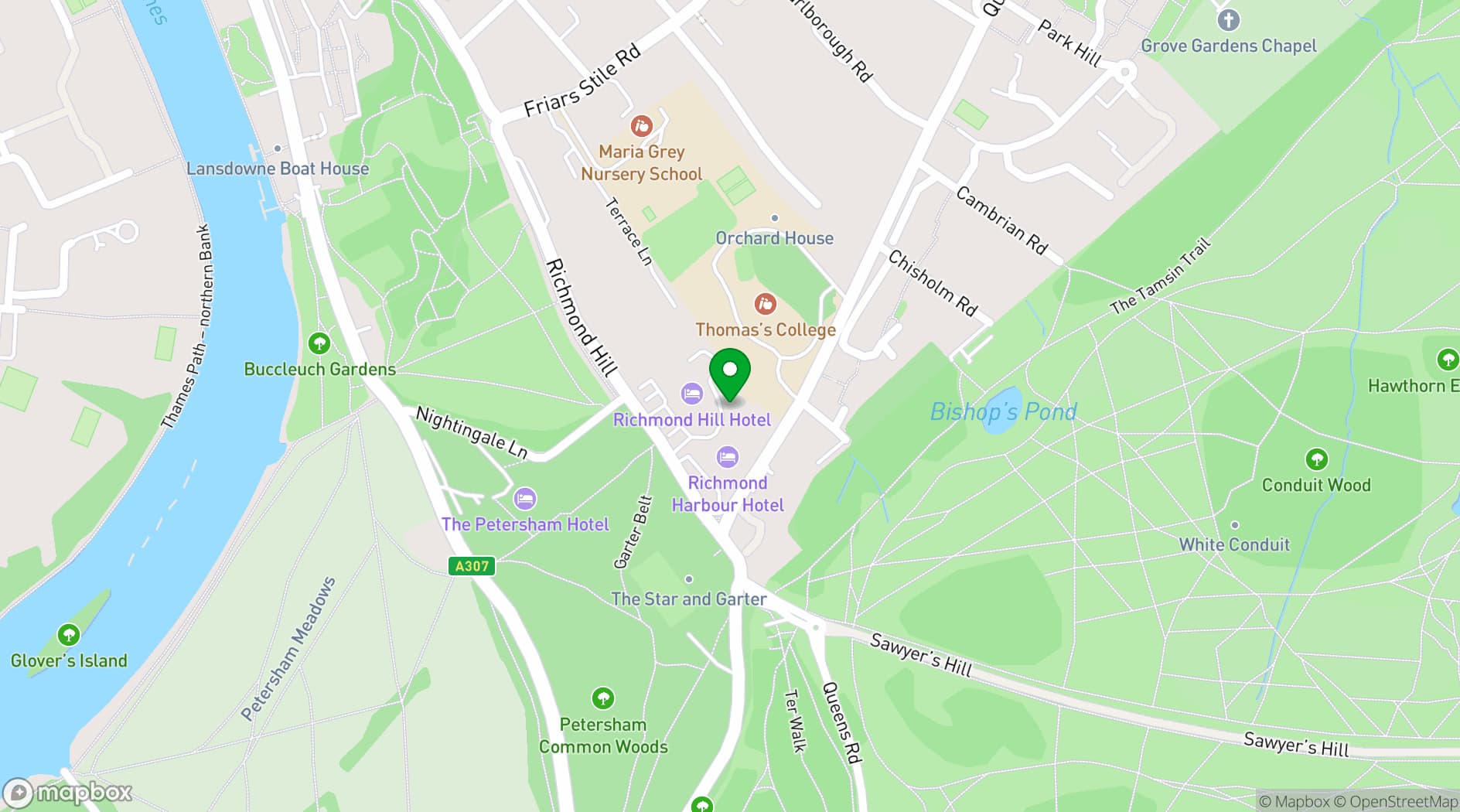 Map showing Richmond Hill Hotel