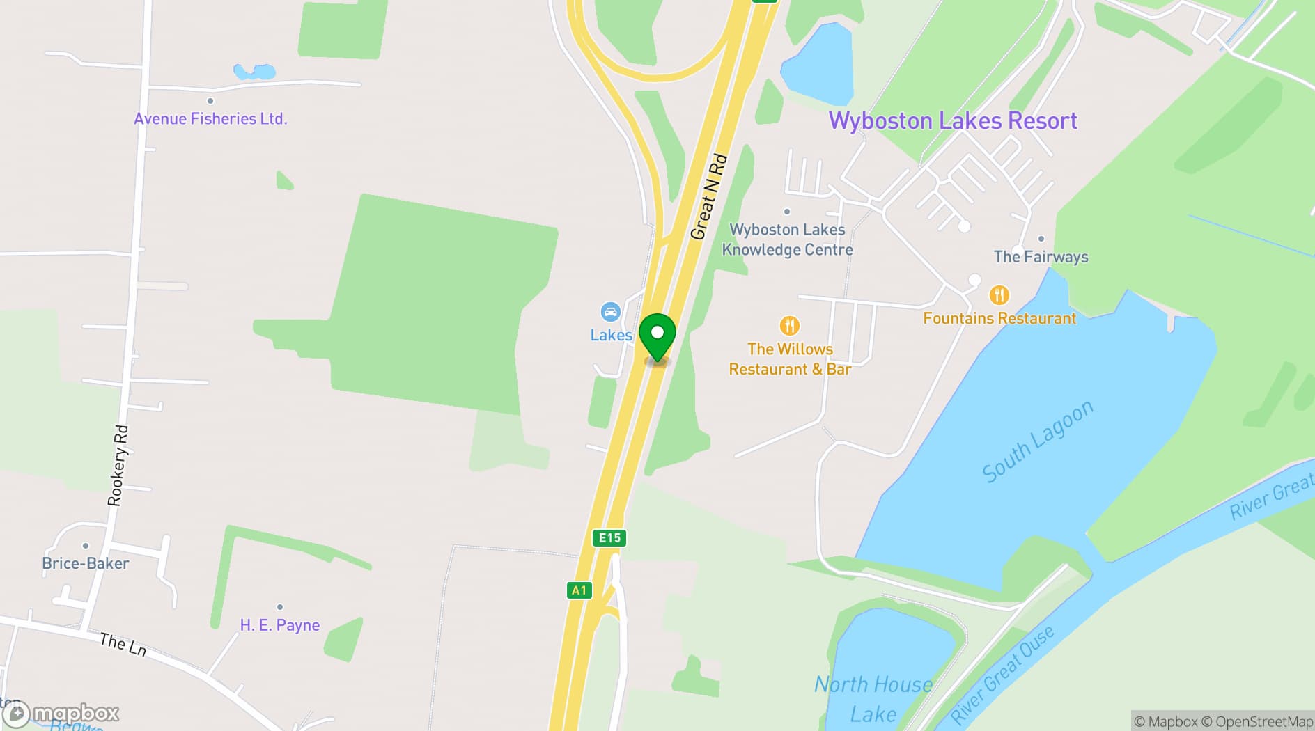 Map showing Wyboston Lakes Resort