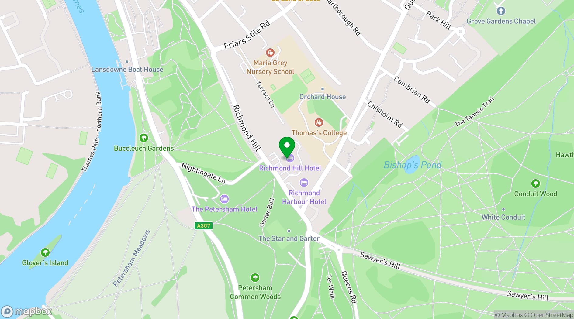 Map showing Richmond Hill Hotel