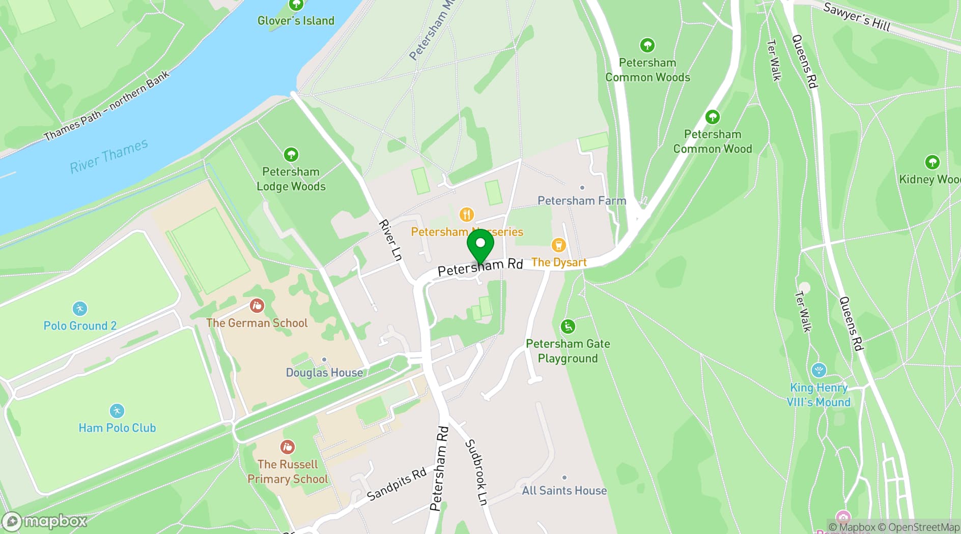 Map showing Petersham Nurseries Covent Garden 