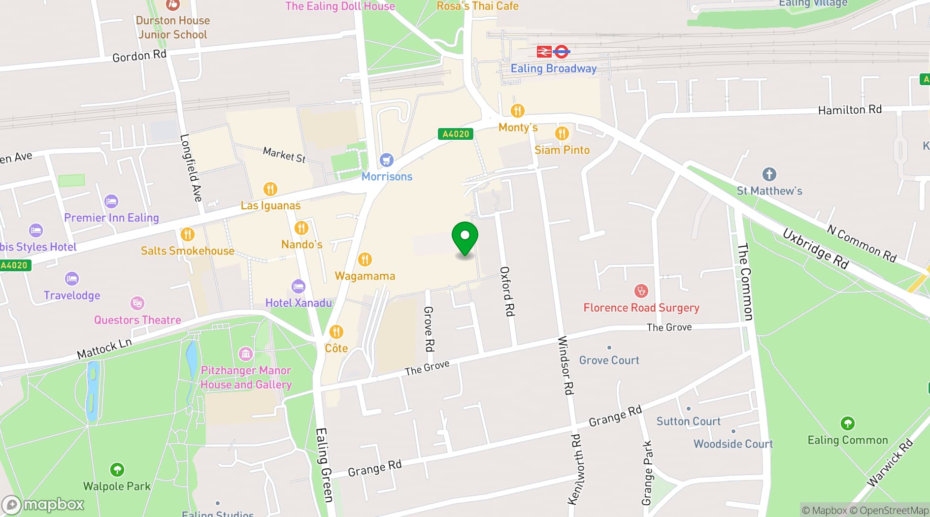 Map showing Ealing Central Library