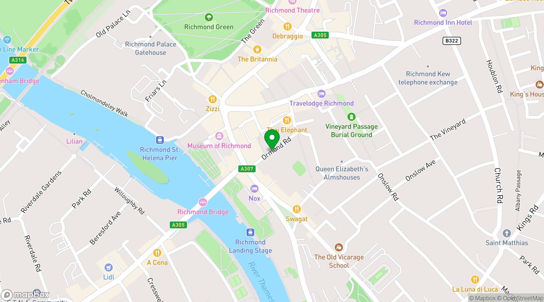 Map showing Richmond Unitarian Church