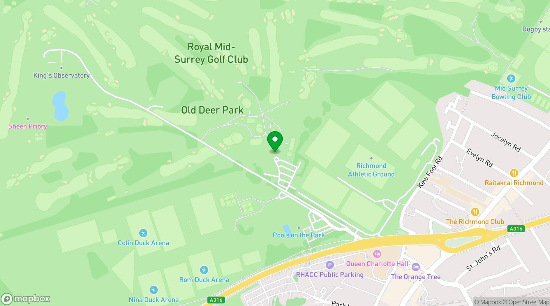 Map showing Royal Mid-Surrey Golf Club